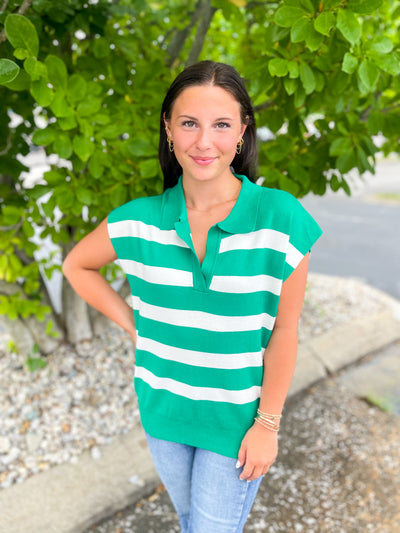 Bianca Green Striped Sweater Vest