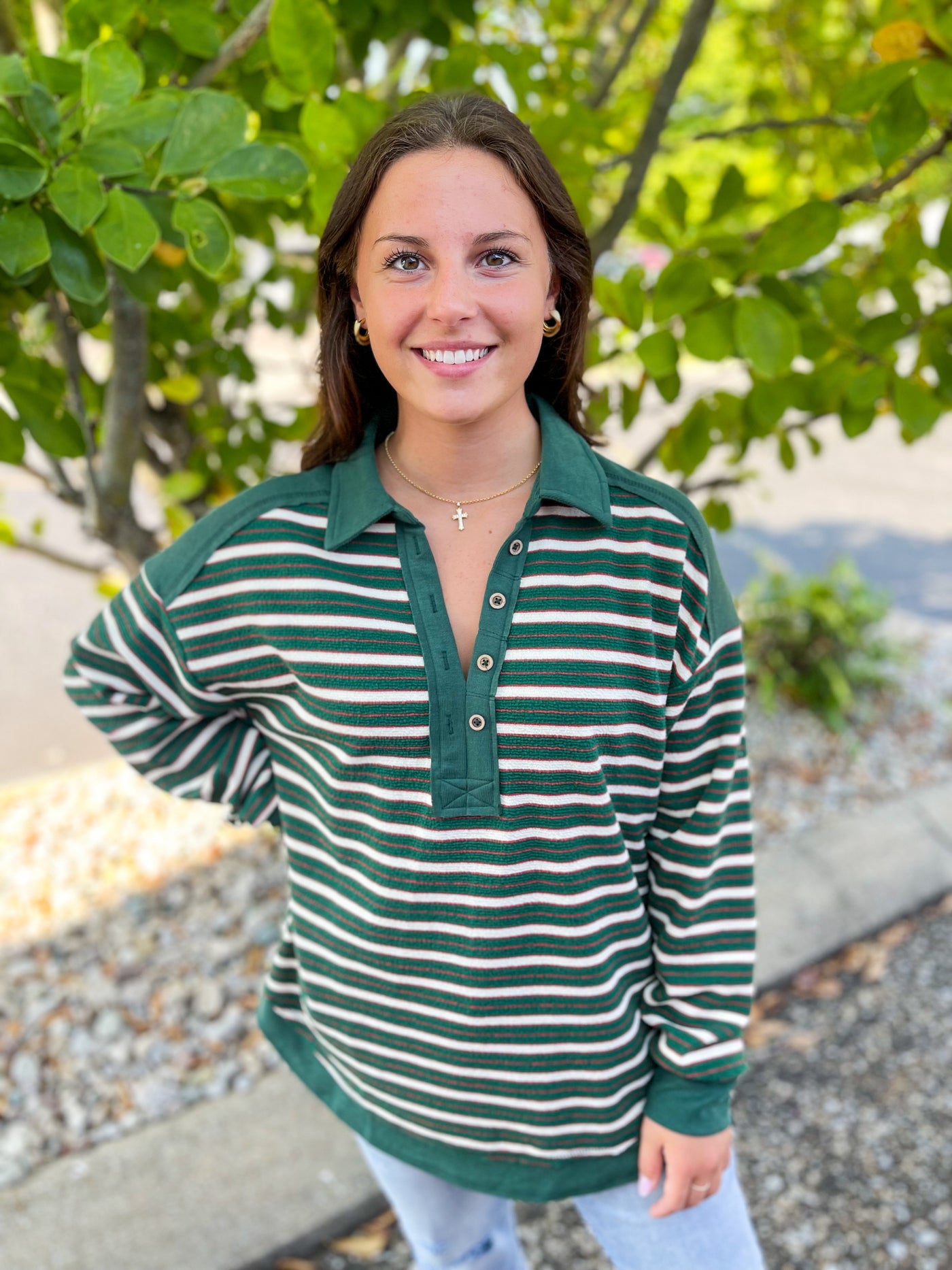 Forest Green Stripe Top