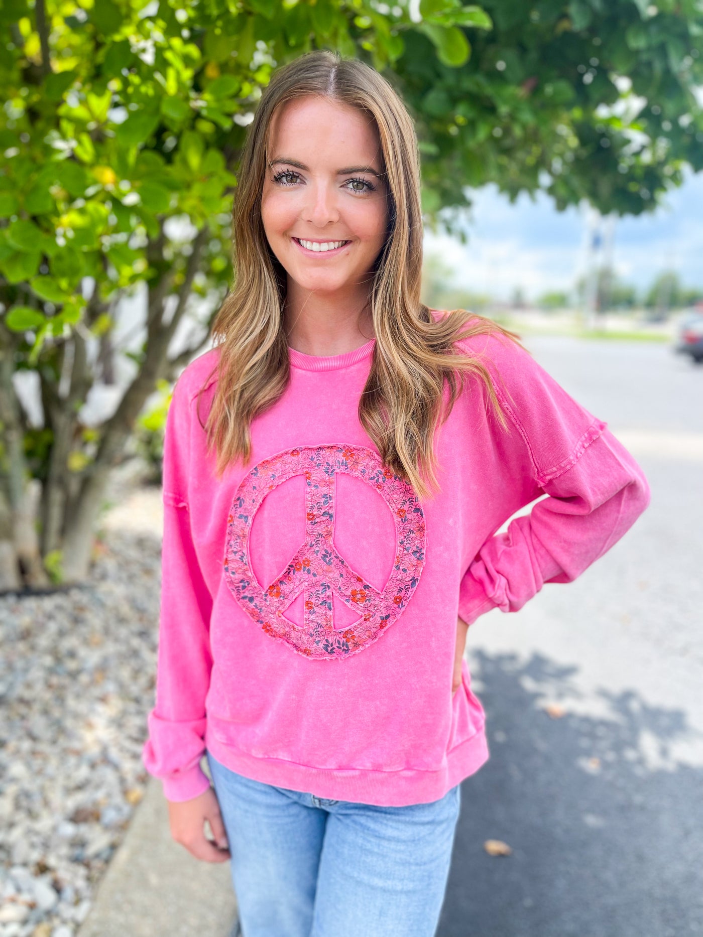 Cotton Candy Easel Peace Sign Pullover