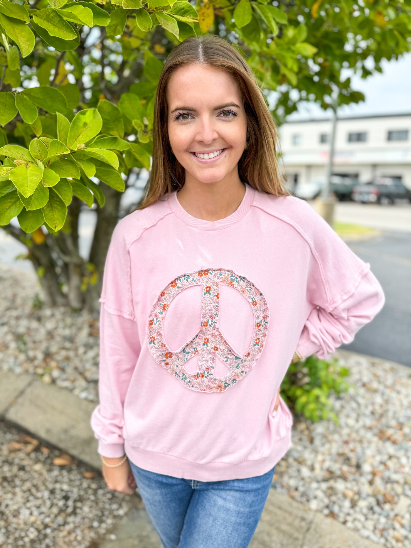 Pink Peace Sign Pullover